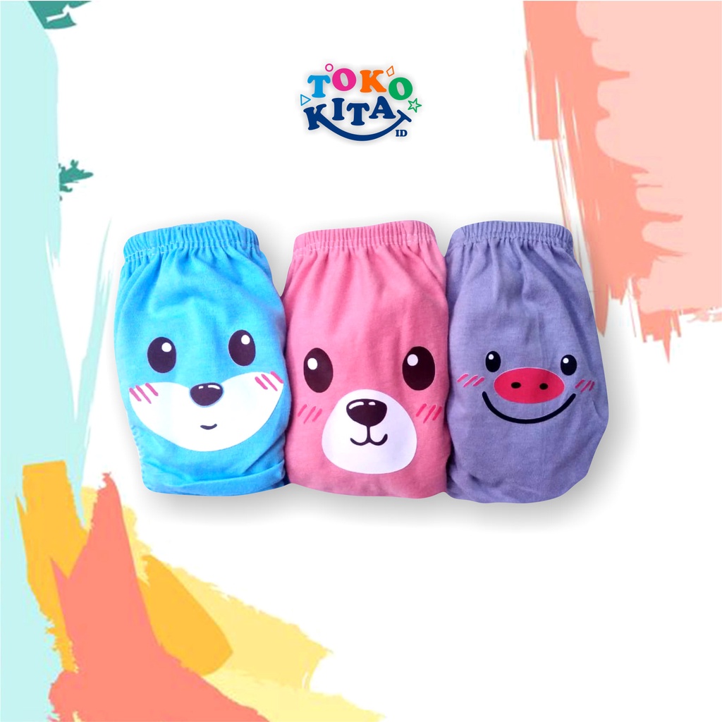 CELANA DALAM ANAK (3 pcs) CD Laki-laki / Perempuan Animal Face Karakter Lucu