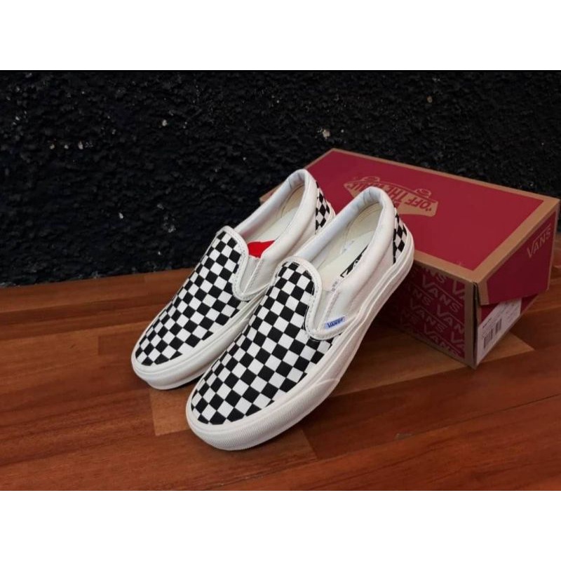 SEPATU VANS SLIP ON OG CHECKERBOARD OFF WHITE BLACK WAFFLE DT MADE IN CHINA