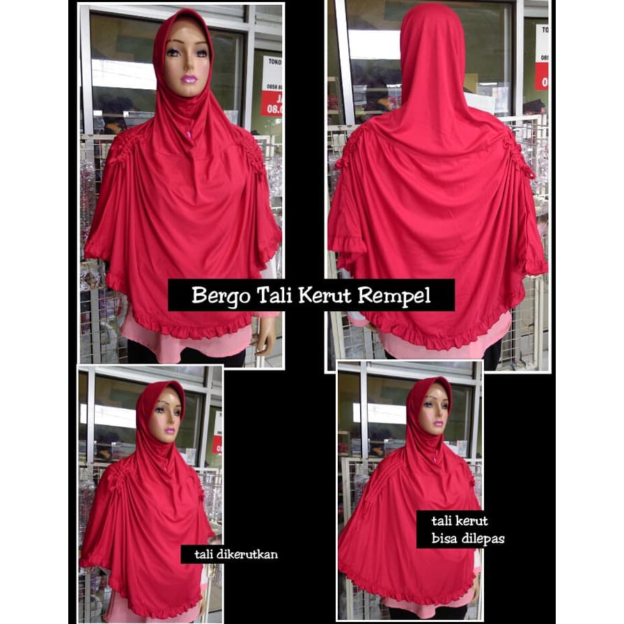 Bergo Tali Kerut Serut Rempel / Jilbab Hijab Kerudung Instan Syari