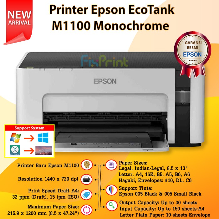 Printer Epson M1100 Monochrome Ink Tank M 1100 M-1100