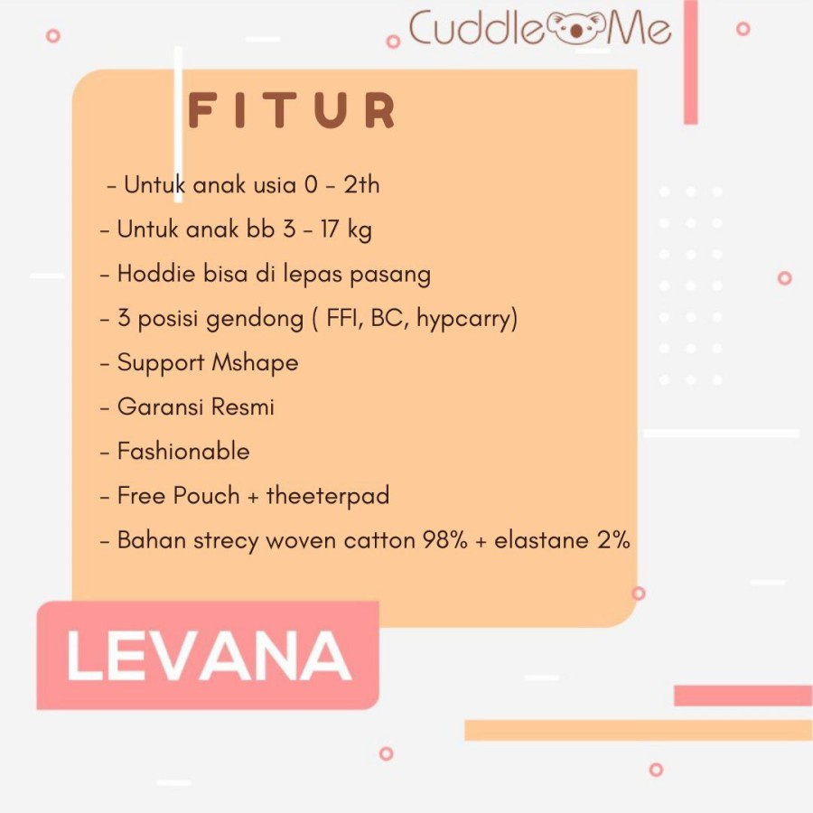 Gendongan Bayi Newborn Cuddleme Levana 4 Posisi Gendong M Shape SNI Praktis BONUS Bebas Pilih