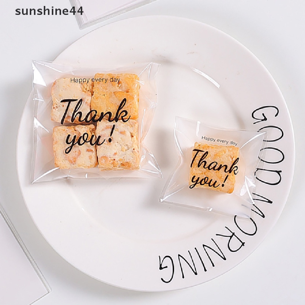 Sunshine 100pcs Kantong Plastik Kemasan Kue / Roti / Lipgloss Motif Thank You Dengan Perekat