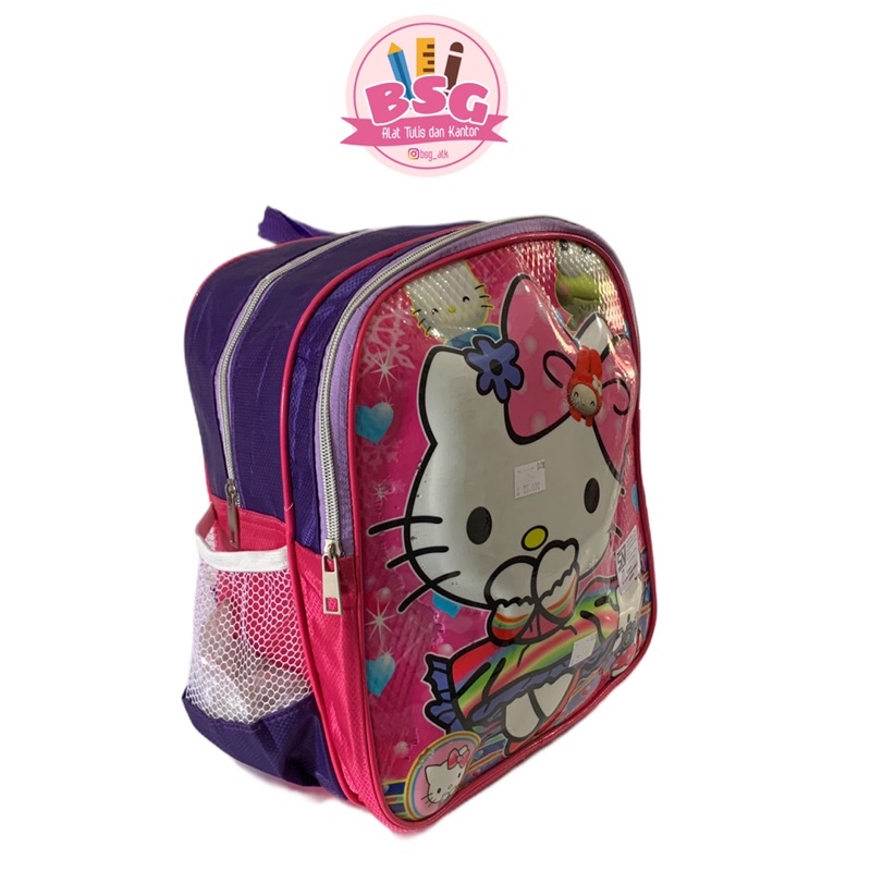 tas ransel anak perempuan karakter hellokitty warna pink ungu timbul