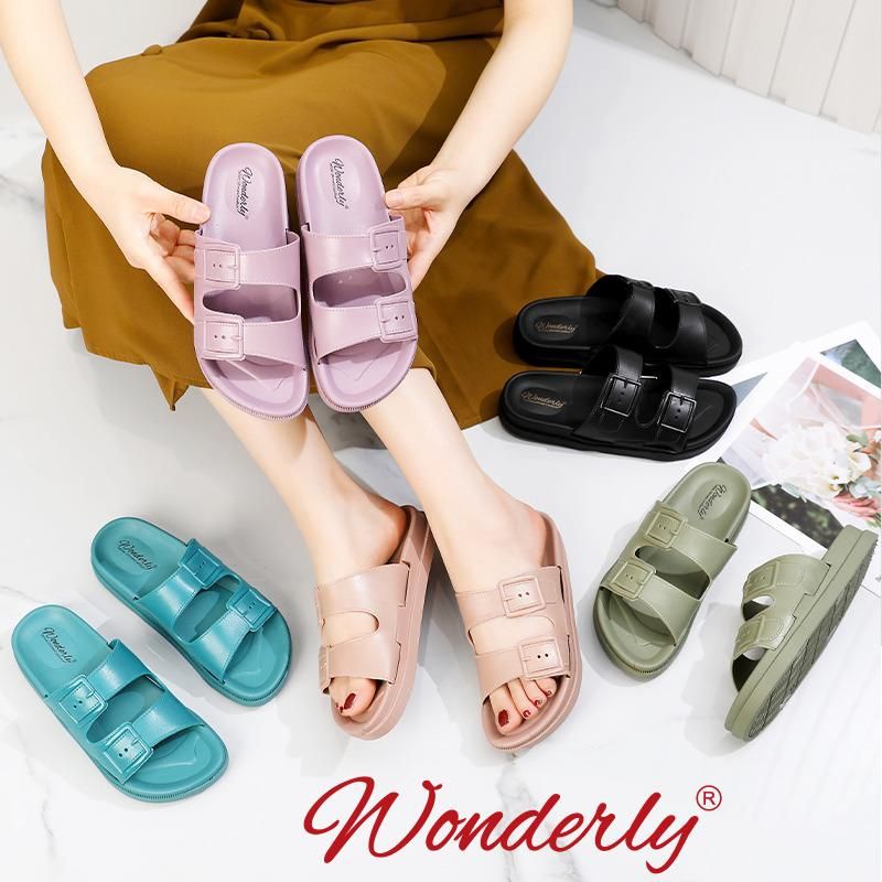 2062-WL2 [WONDERLY] Sendal Jelly Sandal Wanita Rumahan Sandal Selop Sandal Flatbed Sandal Tali 2 Sandal 2 Baris Sandal Birken