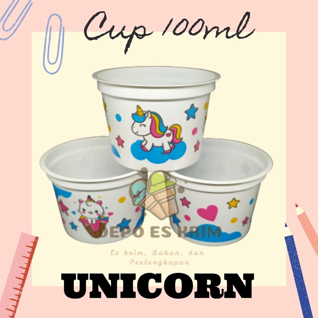 GROSIR 2000 pcs Ice Cream Cup Plastik 100 ml Motif Printing (lengkap Sendok Tutup Es Krim Murah 100ml)