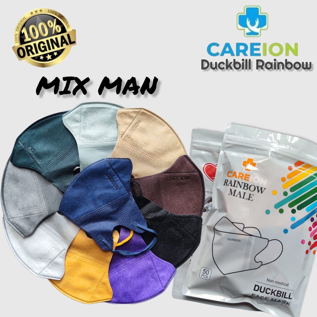 RAINBOW - MASKER DUCKBILL CAREION GARIS EMBOS RAINBOW 3PLY WARNA PELANGI 50PC