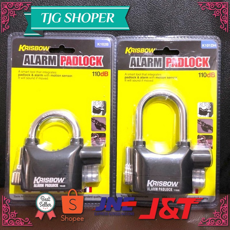 GEMBOK ALARM ANTI MALING KRISBOW ORIGINAL PADLOCK SENSOR GETAR 110DB KUNCI PAGAR RUMAH TAHAN AIR ORI