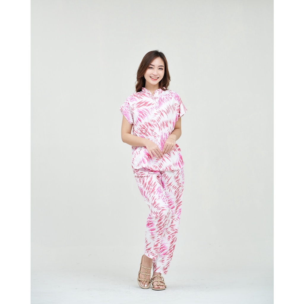 IZANY Piyama Dewasa Daily Set / One Set Aeon all size Lengan Pendek Allsize-OLIVE PINK