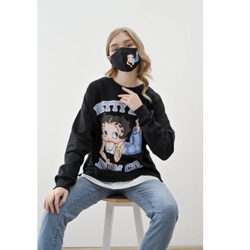 SWEATER BETTY BOOP LENGAN PANJANG - FREE MASK