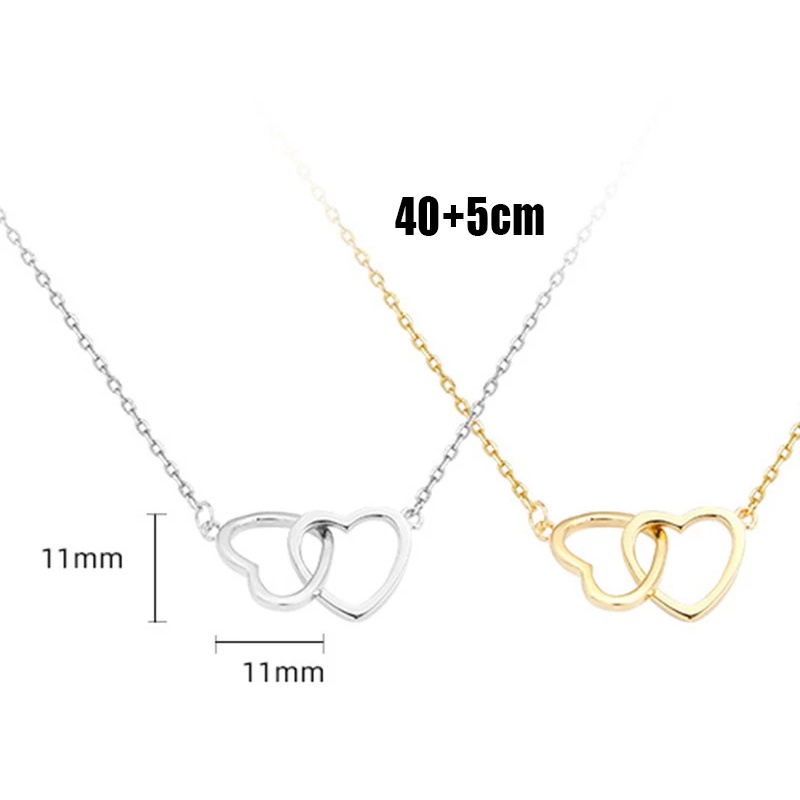 Kalung Choker Klavikula Dengan Liontin Bentuk Hati Ganda Geometris Gaya Elegan Untuk Wanita