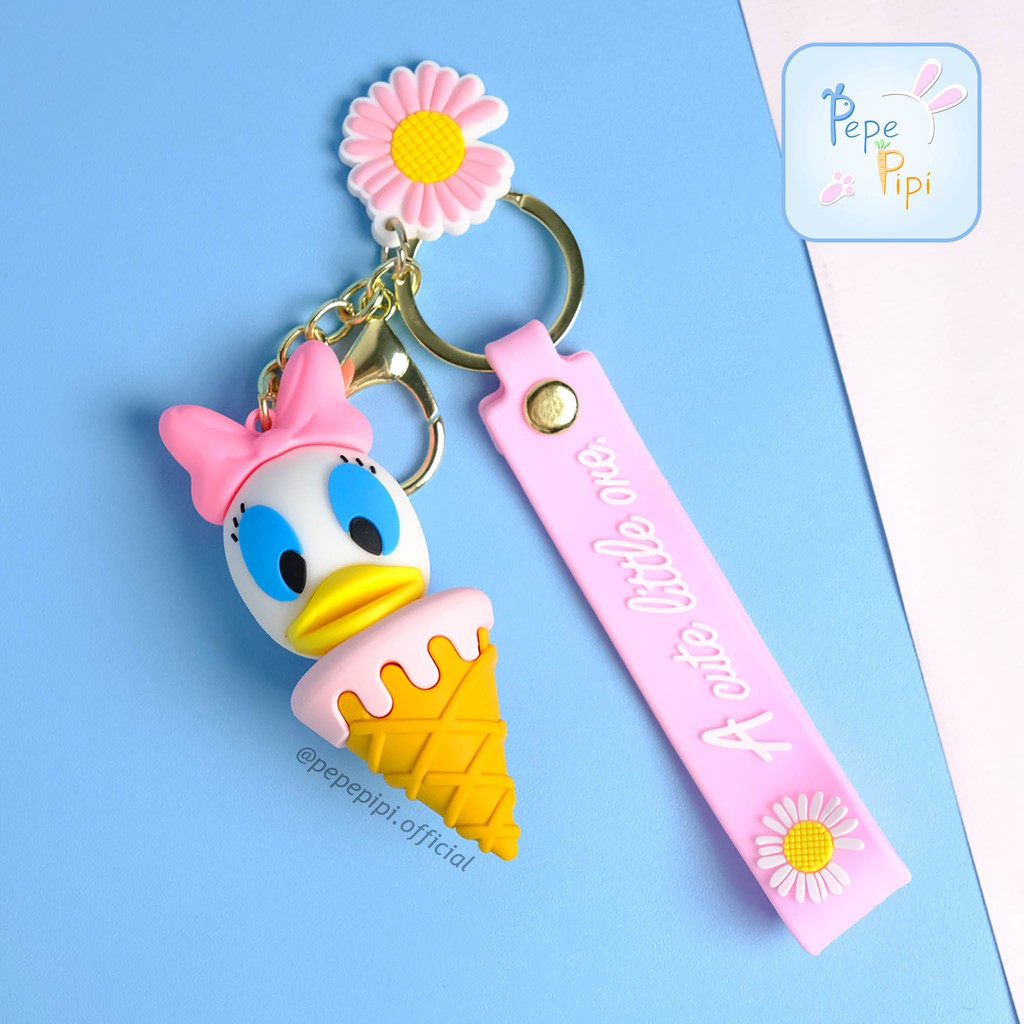 Gantungan Kunci Donal Mike Pooh Daisy Ice Cream Karet 3D Ganci Tas Keychain