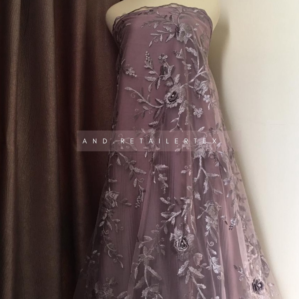 Bahan Kebaya Premium Brokat Tile 3D Bunga Timbul Venecia warna Taro