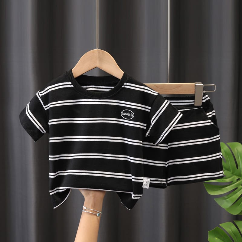 [COD] Setelan pendek anak motif salur  0-5 tahun  baju anak unisex IMPOR KOREA PREMIUM / brownieground