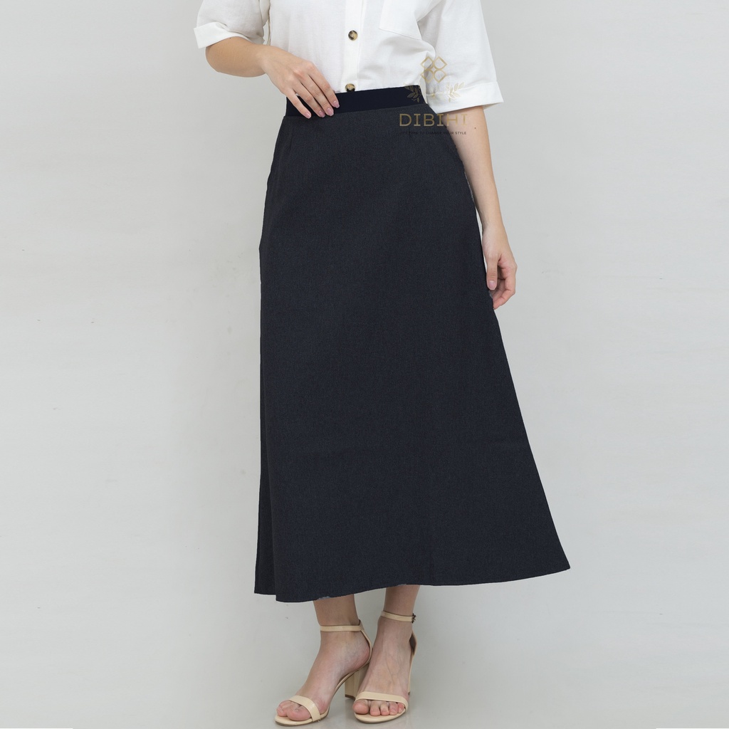 Rok Panjang Polos Kerja Formal Wanita Pinggang Karet A Line Bigsize