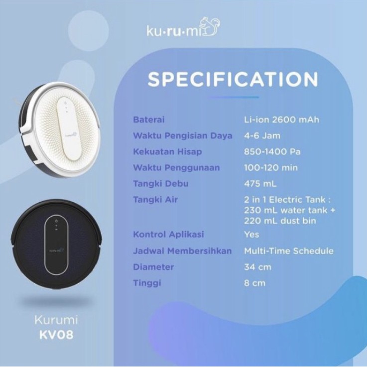 Kurumi KV 08 Robot Vacuum Cleaner - Putih