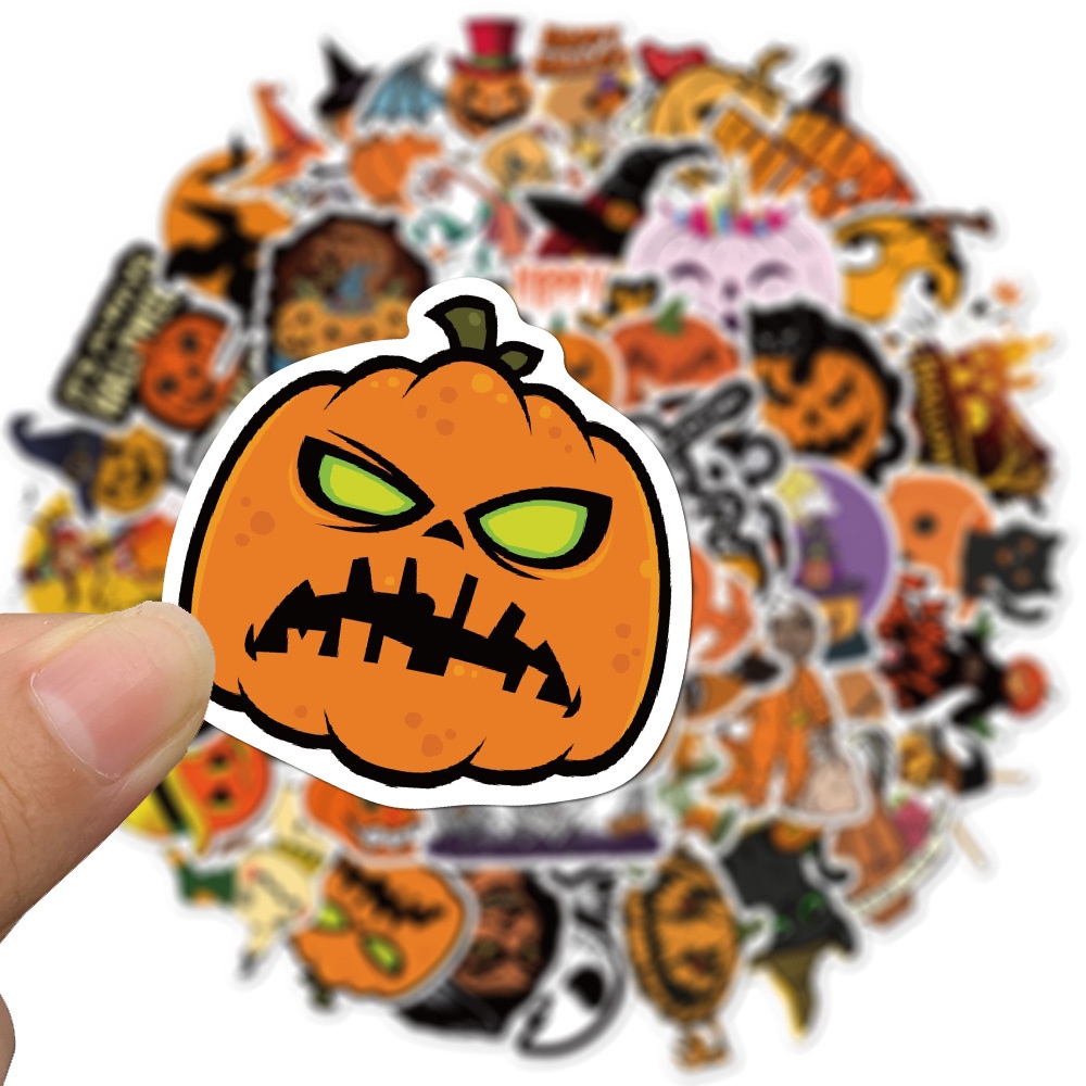 50 Pcs Halloween Theme Ghost Pumpkin Witch Pattern Waterproof Graffiti Stickers for Laptop Fridge Luggage Decoration