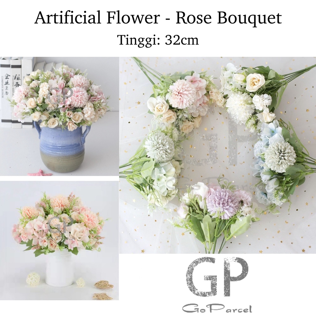 ARTIFICIAL FLOWER - ROSE BOUQUET - BUNGA PLASTIK HIASAN BUKET BUNGA DEKORASI RUMAH