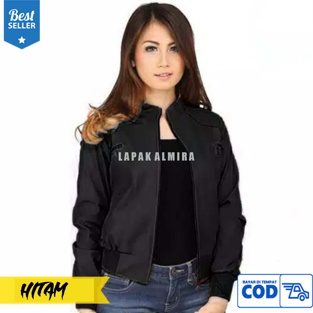 Jaket Wanita Semi Kulit Sintetis RIB Casual Hitam