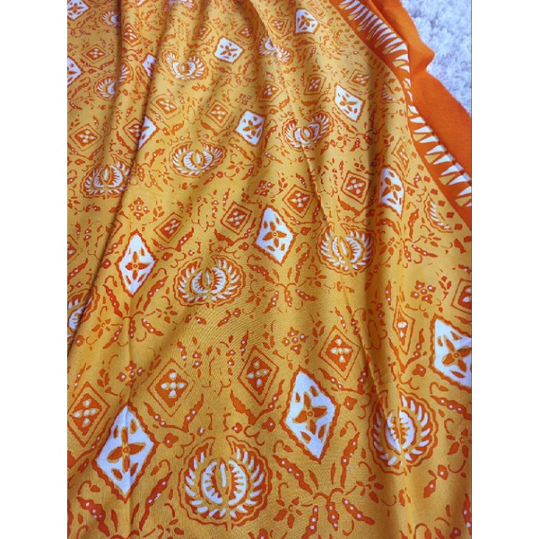 Kain Batik Cap Kombinasi Tulis Asli Motif Sido Asih Latar Warna Orens Soga kuning Bahan Kain Katun P