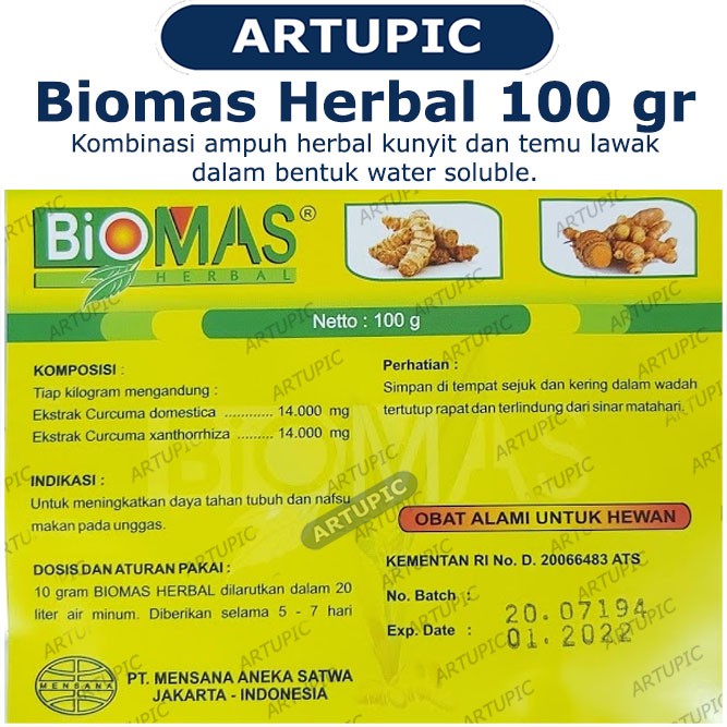 Biomas Herbal 100 gram Nafsu Makan Daya Tahan Tubuh Unggas Ayam Kunyit Temu Lawak Ekstrak Curcuma