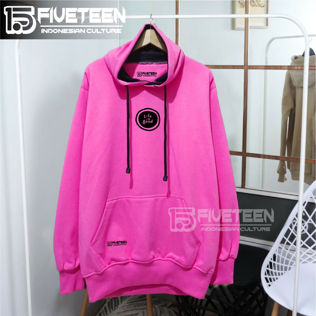 jaket distro original brand 15fifteen15 warna pink panta list sablon life is good hoodie cowok distr