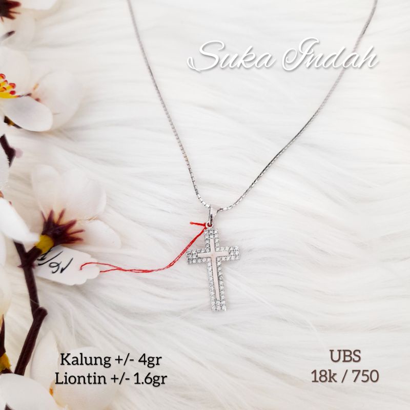 Kalung Liontin Salib cantik emas putih emas asli 18k / 750