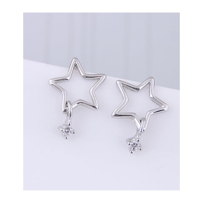 LRC Anting Tusuk Fashion Silver Copper Plated Gold Five-pointed Star Stud Earrings A59096