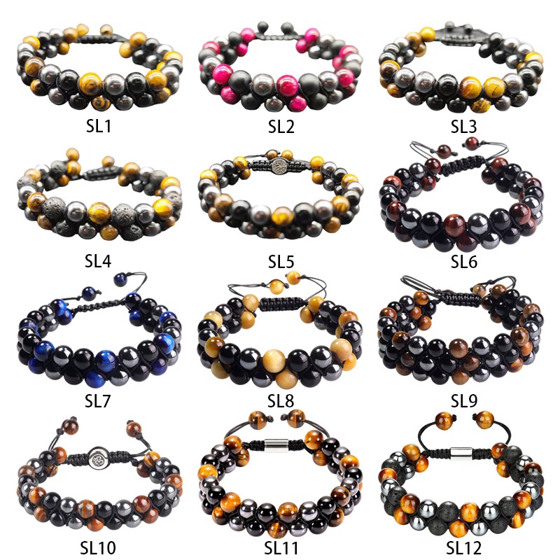 Gelang Manik-Manik Batu Alam Lava Tiger Eye Burung Hantu Klasik Untuk Pria Dan Wanita