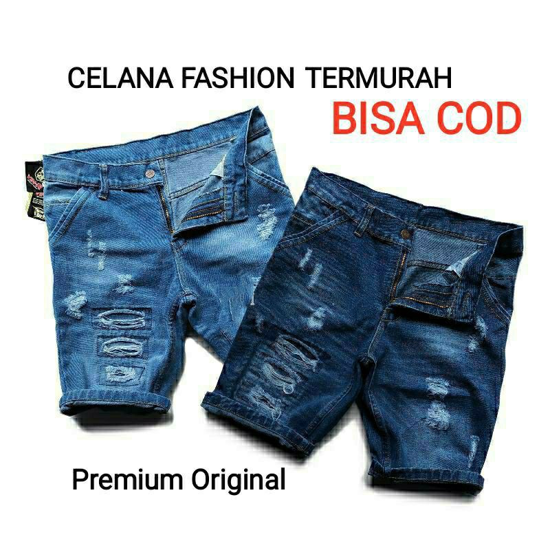 Celana Pendek Jeans Pria Model Sobek