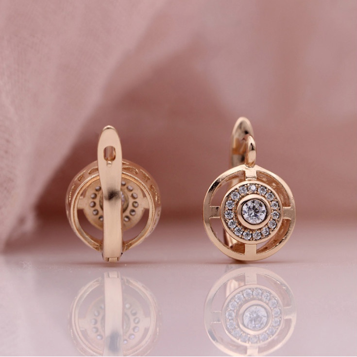 Anting Liontin Zircon Rose Gold Model Hollow Untuk Wanita