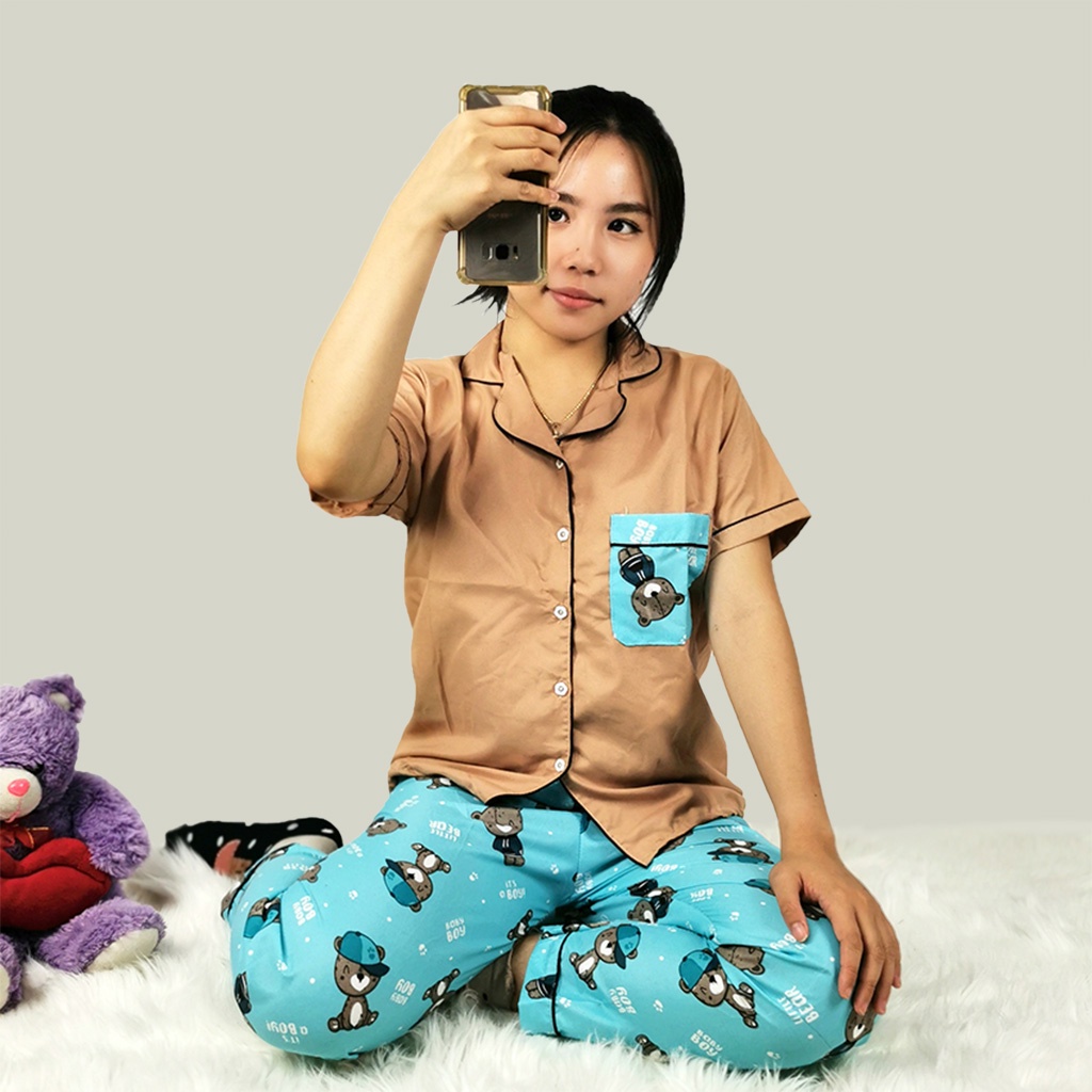 Baju Tidur Piyama Wanita Dewasa Setelan CP Motif Trendy-CPL LITTLE BEAR COMB