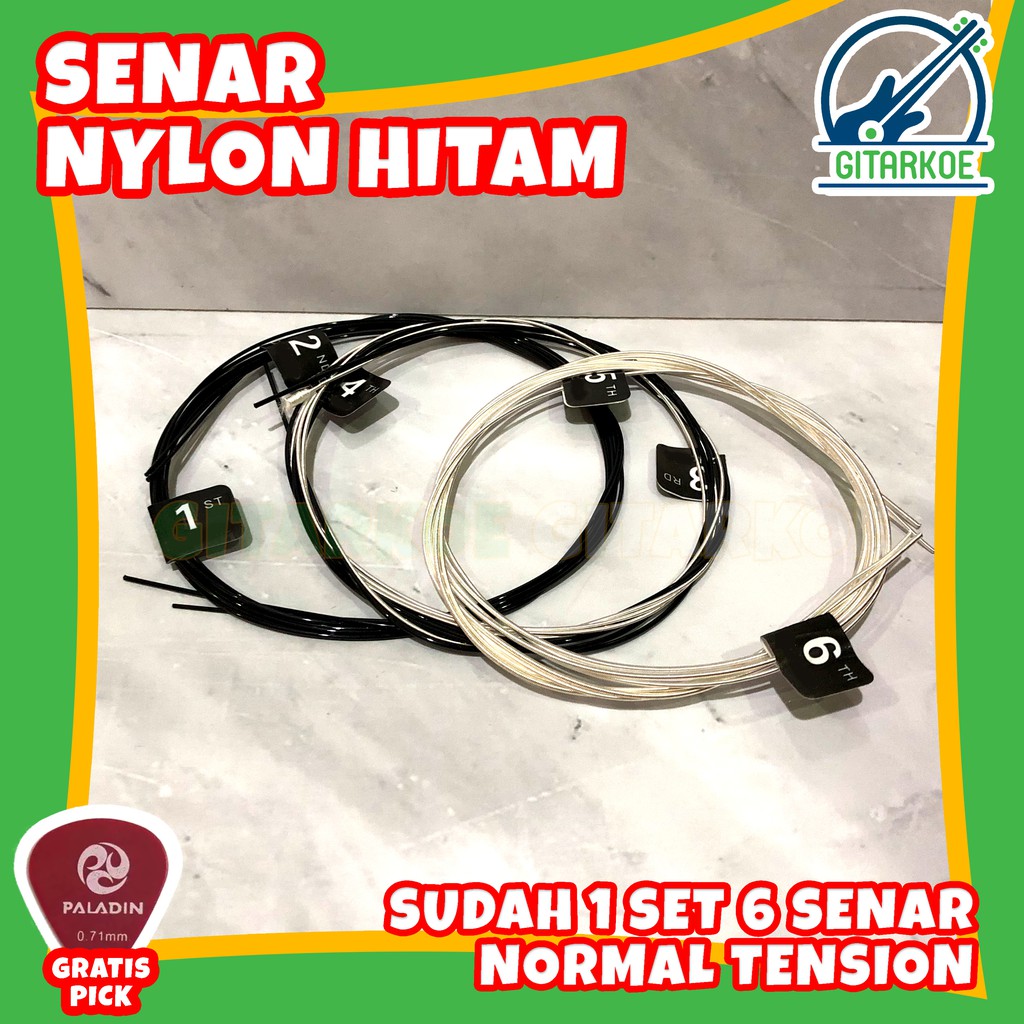 Senar Gitar Nylon Classic Nilon Hitam Klasik 1 Set EJ49 Normal Tension