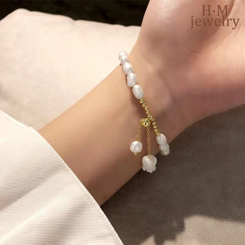 Gelang Mutiara Bentuk Bunga Gaya Retro Perancis