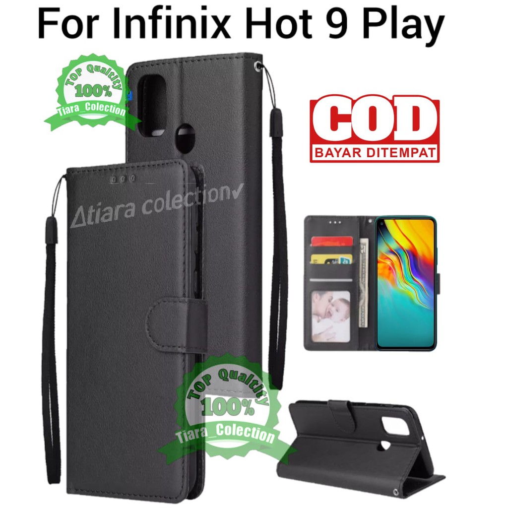 LEAHER FLIP CASE DOMPET INFINIX HOT 9 PLAY CASING HP LEATHER FLIP CASE PREMIUM