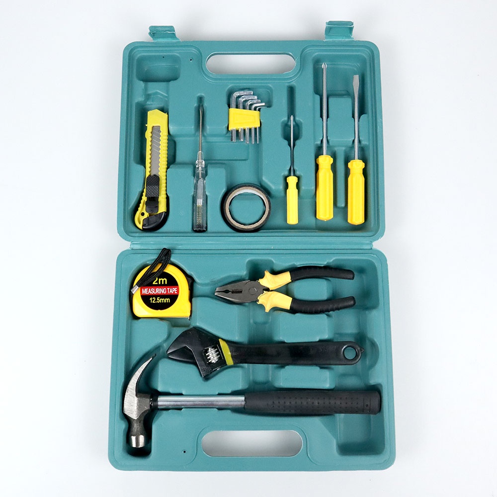 BISA COD Alat Set Perkakas Tang Palu Obeng With Box Set 19 in 1 -Alat Set Perkakas Palu Tang Obeng Kunci Pas Cutter kunci L - Toolset Toolkit Toolbox Tool Set Tool Kit Tool Box - set Alat Pertukangan Palu Tang Obeng meteran kunci inggris Cutter Tespen