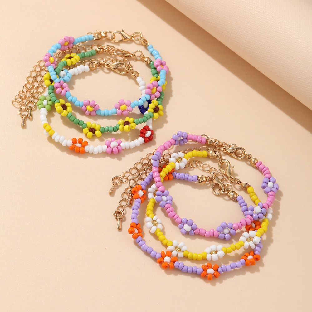 YEEZII Korean Fashion Colorful Beads Bracelet Sweet Flower Bracelets for Women Accessories Jewelry