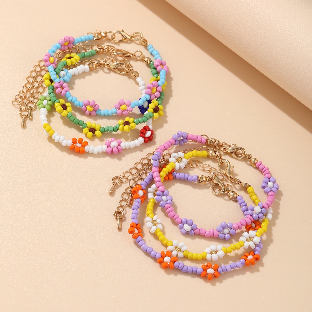 AY(CN) Fashion Jewelry Beads Floral Chain Bracelet Korean Colorful Pearl Gold Bracelets Women Accessories Party Birthday Gift