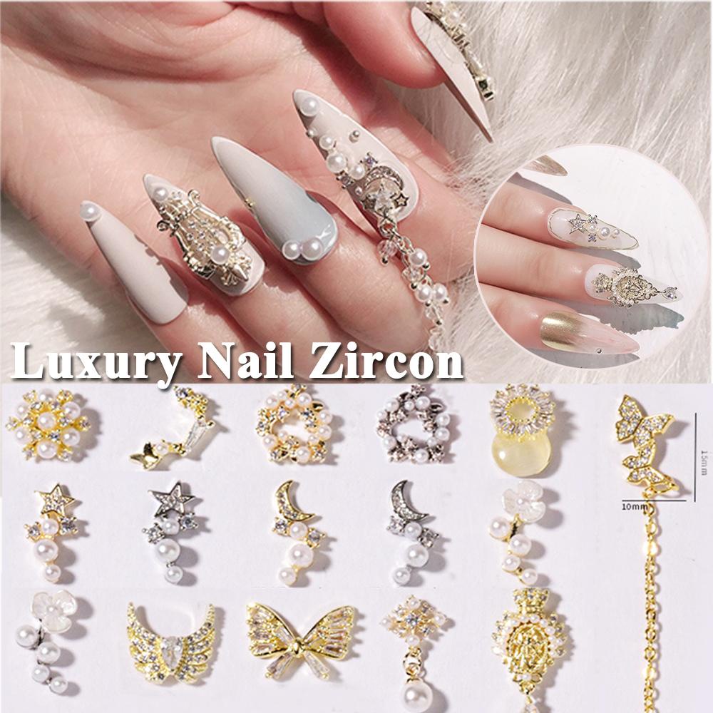 AUGUSTINA Agustina Kuku Rhinestones Bulan DIY Charms Kupu-Kupu Manicure Berlian Liontin Rantai