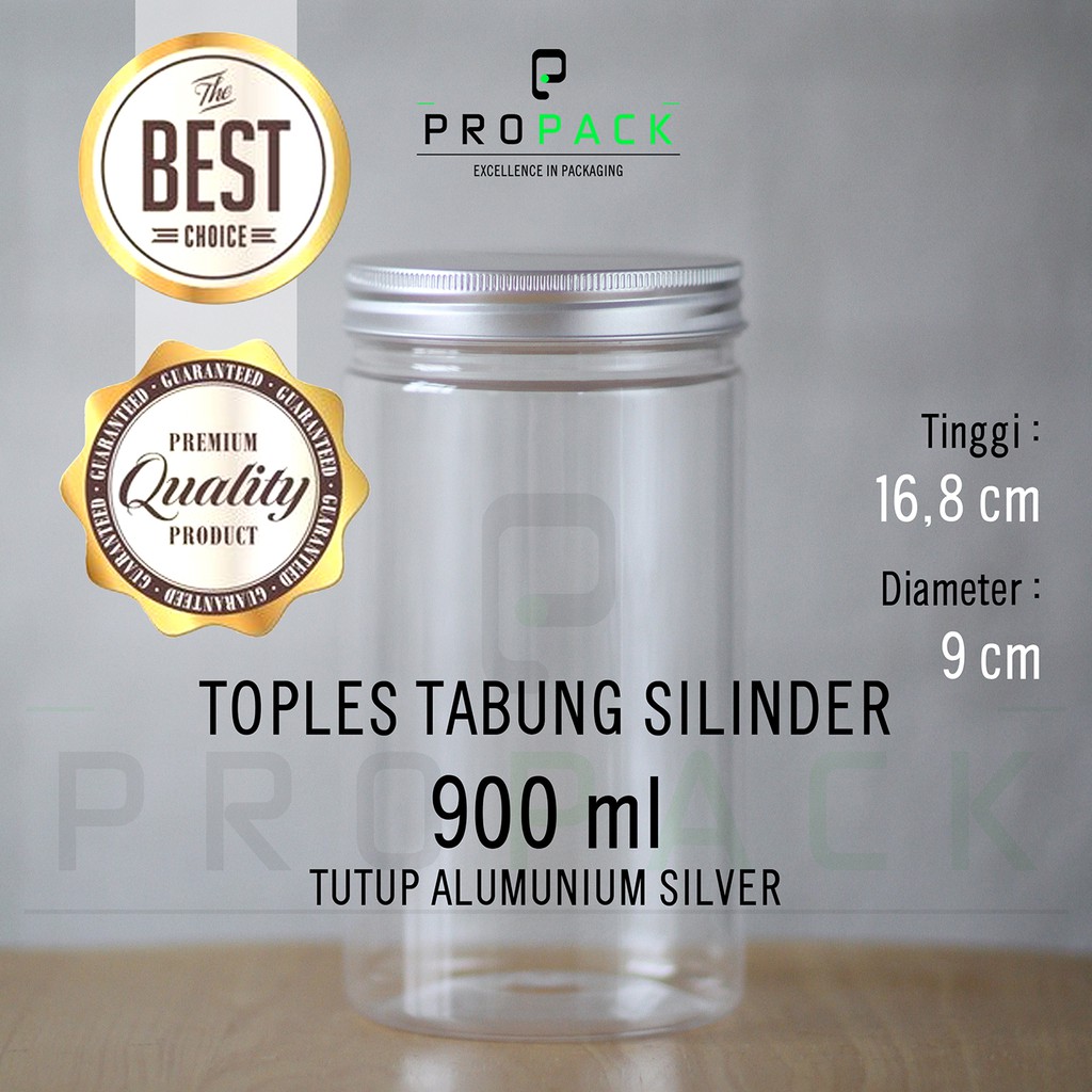 TOPLES PLASTIK TUTUP ALUMUNIUM 900 ml / JAR PET MADU COOKIES HAMPERS NASTAR / SILINDER 900ml SILVER