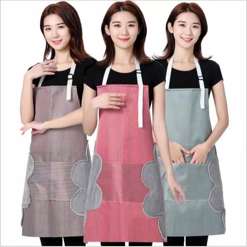 Apron masak celemek premium waterproof + sisi lap tangan