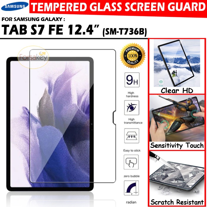 Samsung Galaxy Tab S7 FE 2021 T736 T736B 12.4 Inch Tempered Glass Screen Guard Protector Anti Gores