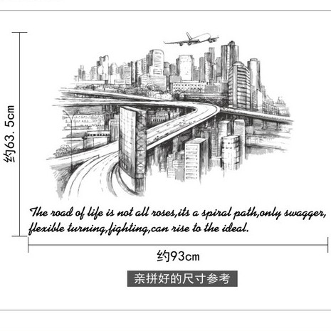 Reliza Wall Sticker Sketch City Black kota Hitam Stiker Dinding LDR06H