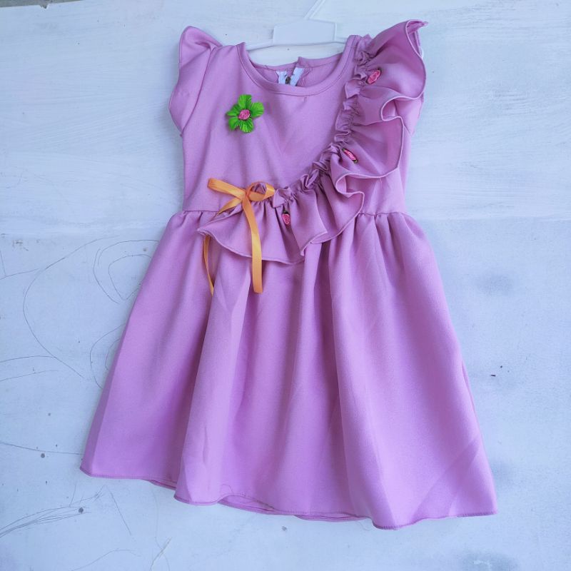 Dress anak cewek perempuan 1 2 tahun ( dress moscrepe bunga rempel )