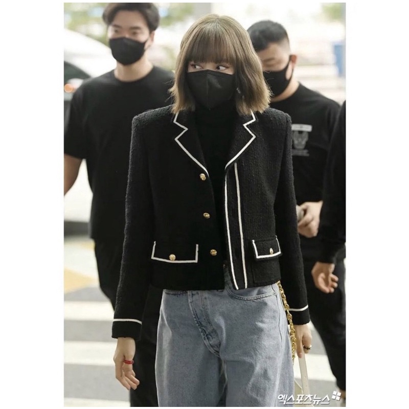 PRE ORDER 4-6 MINGGU - Blackpink Lalisa Cardigan Look Like Import Korean Tweed Premium Blazer