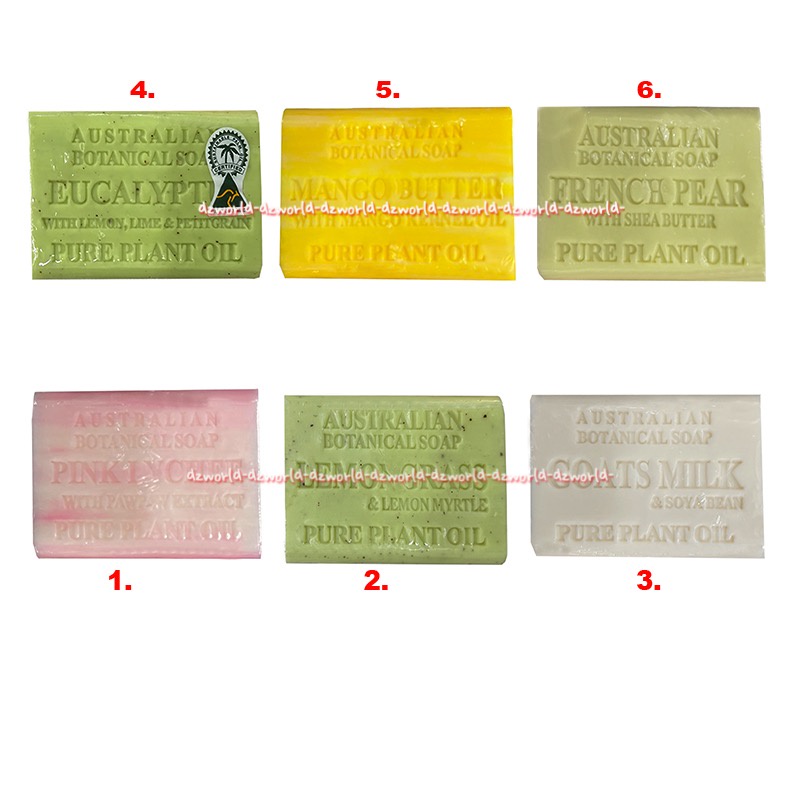 Australian Botanical Soap 200gr Sabun Batang Wangi Eucalyptus Manggo Butter French Pear Pink Lychee Lemongrass Goats Milk Sabun Mandi Batang Australia Botanical Soaps