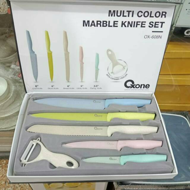 Oxone OX608N Multi Color Marble knife set pisau oxone ox-608N