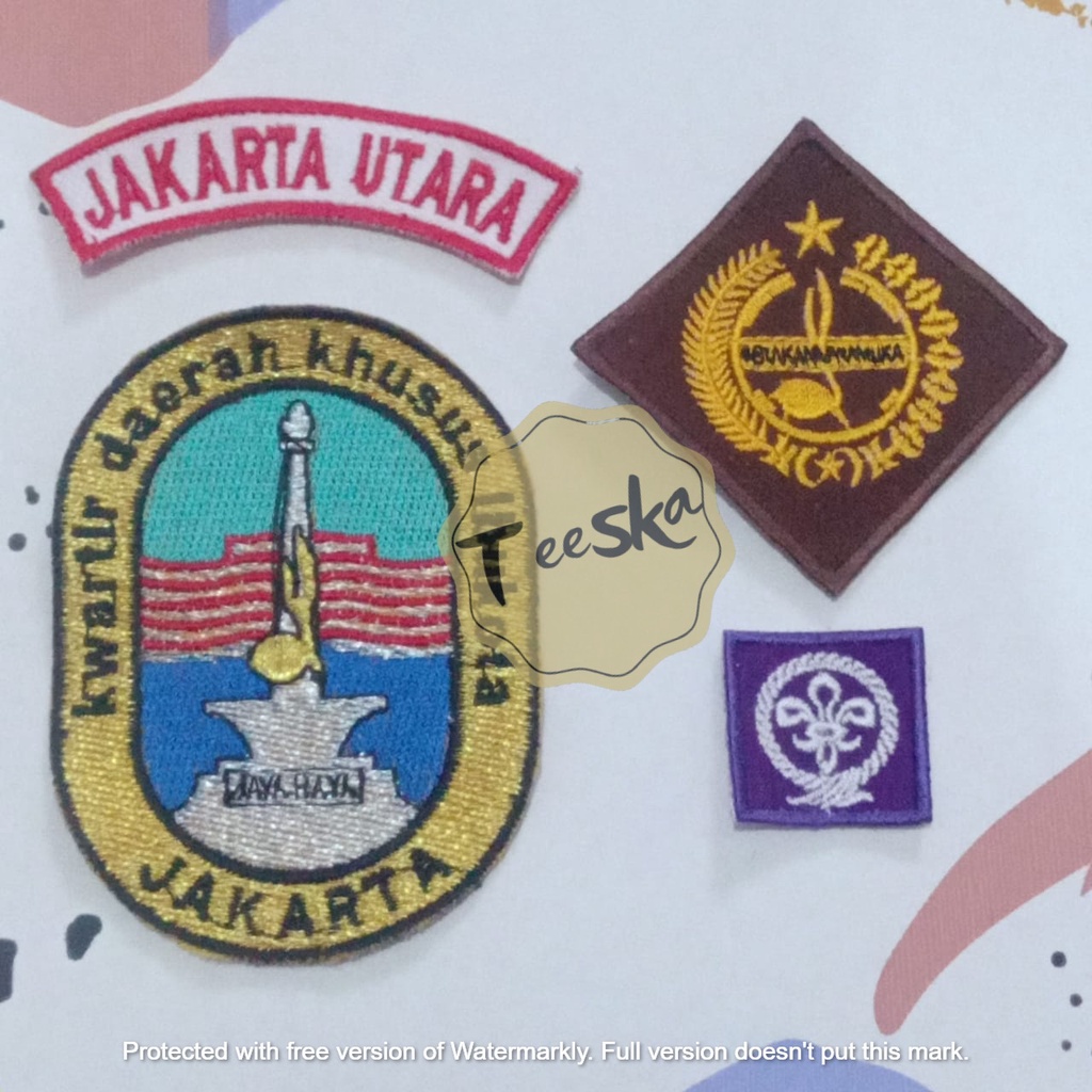 Set Atribut  Seragam Pramuka Logo Tunas Kelapa dan Wosm, Logo Kwartir Daerah ( Kwarda ) DKI Jakarta 