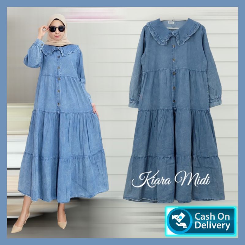 Kiara Midi Dress Jeans Wanita Premium Product