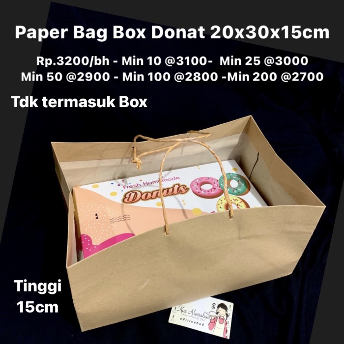

NEW Paper Bag Box Donat 20x30x15cm Coklat