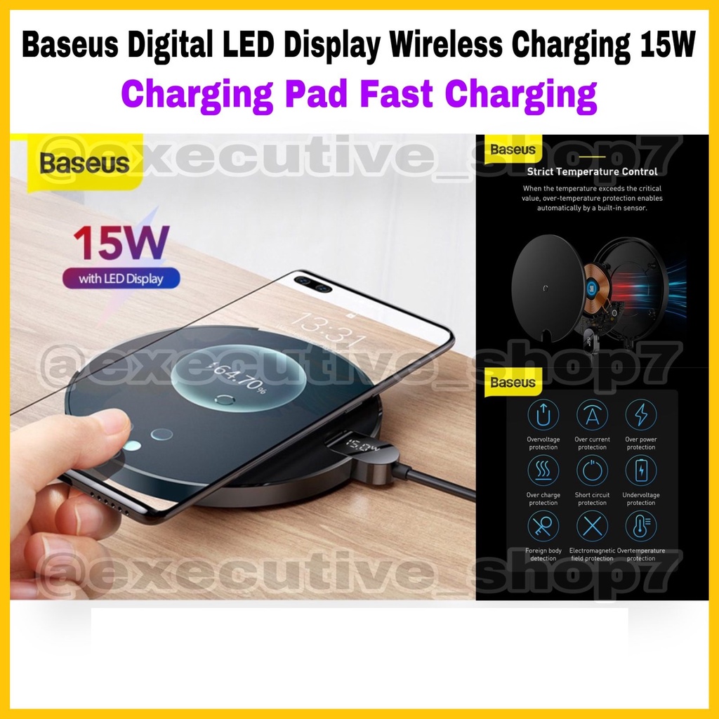 Baseus Digital LED Display Wireless Charging 15W - Garansi Resmi 6 Bulan